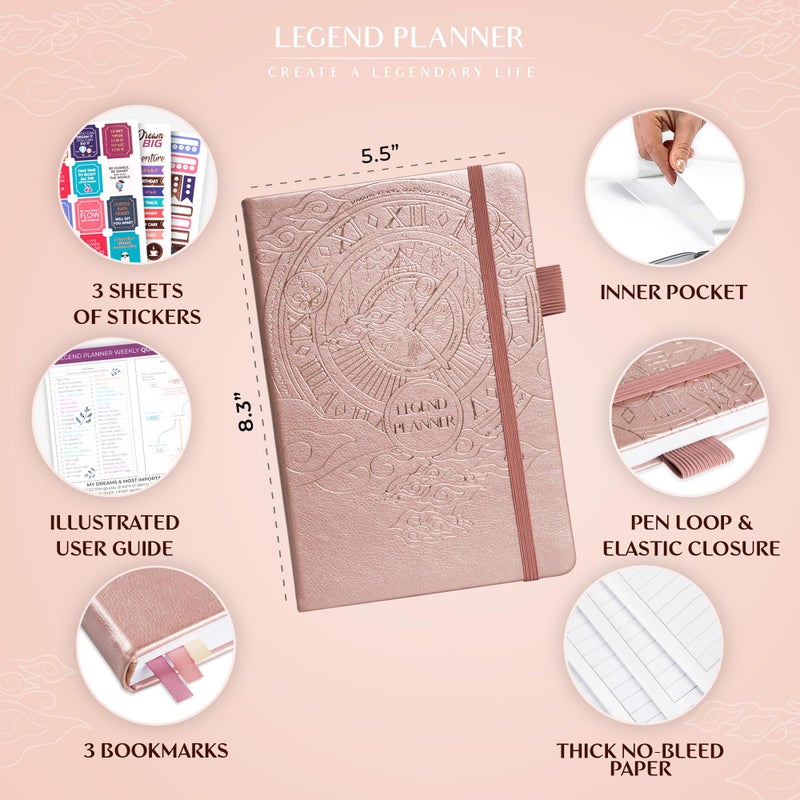 Legend Planner â€“ Weekly & Monthly Life Planner to Hit Your Goals & Live Happier. Organizer Notebook & Productivity Journal. A5 (Rose Gold Gold) - Image 2